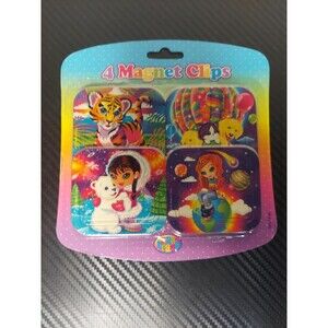 Vintage Lisa Frank 4 Magnetic Clips Pack Tiger Space Girl Cat Pups Y2K
